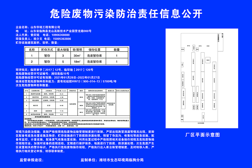 山东华铭工程有限公司危险废物污染防治责任信息公开